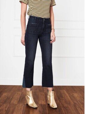 Anine Bing Patch Pocket Kick Flare Contrast Wash Jeans Sz 29
